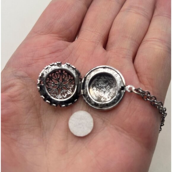 Aromatherapy Diffuser Double Locket Necklace 18" & 22" Chains +2" Silver Tone - Picture 8 of 8
